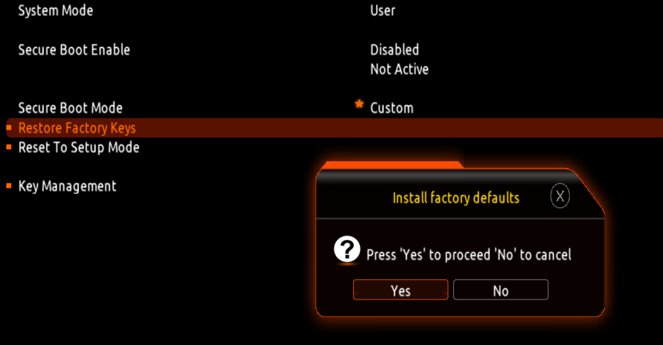 Switch Secure Boot Mode to Standard and/or select Restore Factory Keys