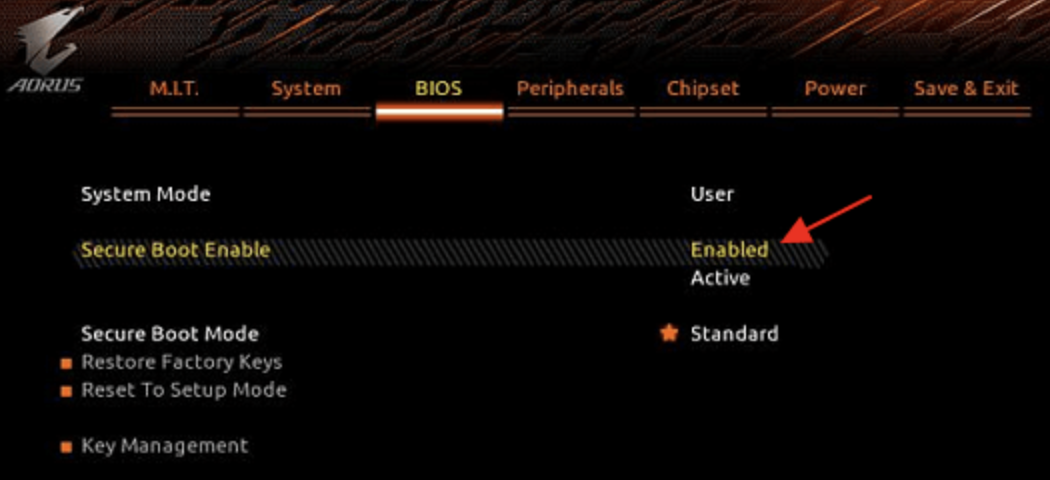 Включение Secure Boot на Gigabyte / AORUS