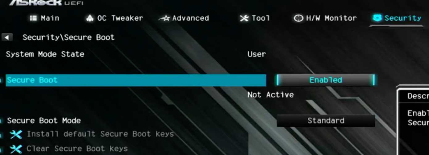 Enabling Secure Boot on ASRock