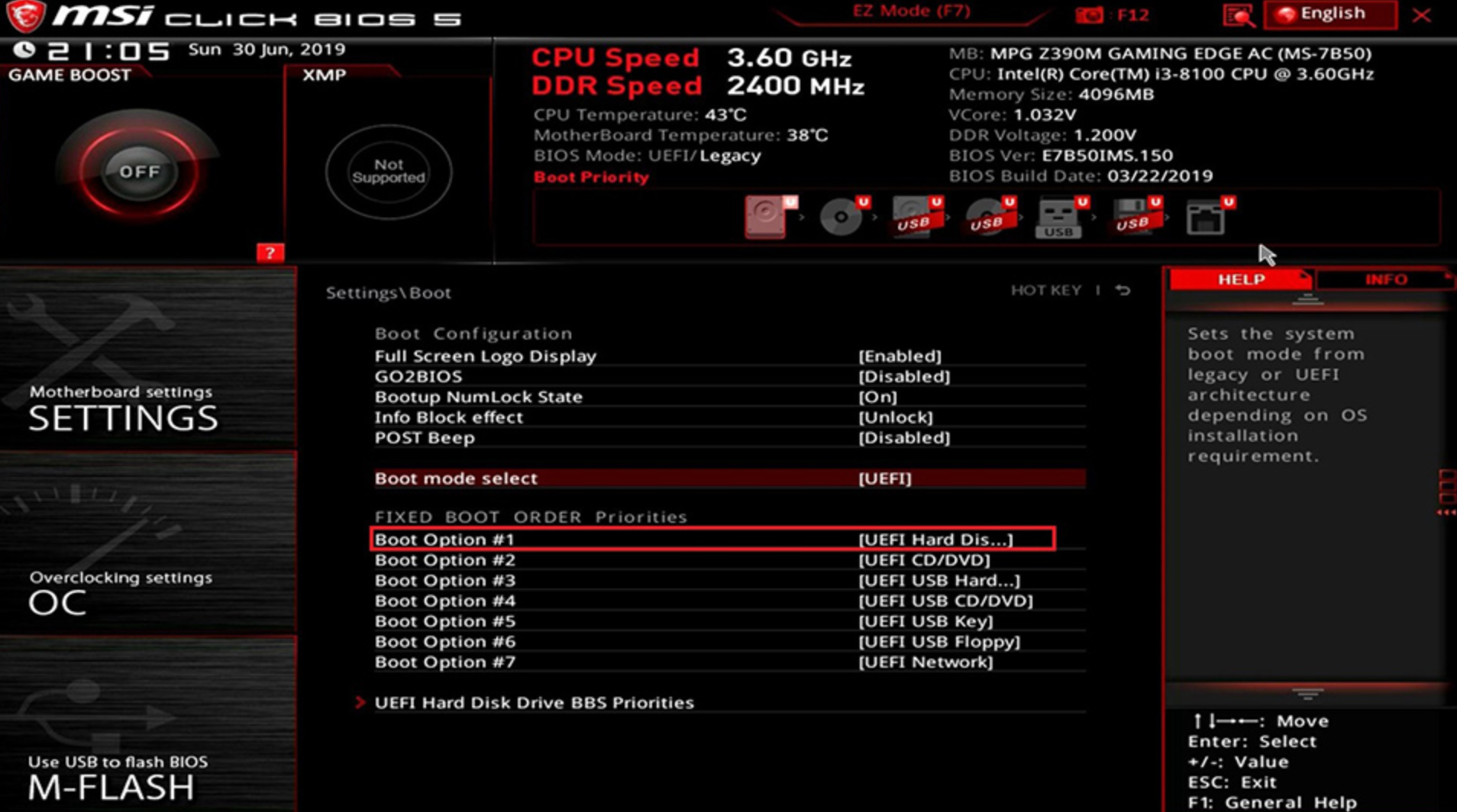 UEFI interface for MSI