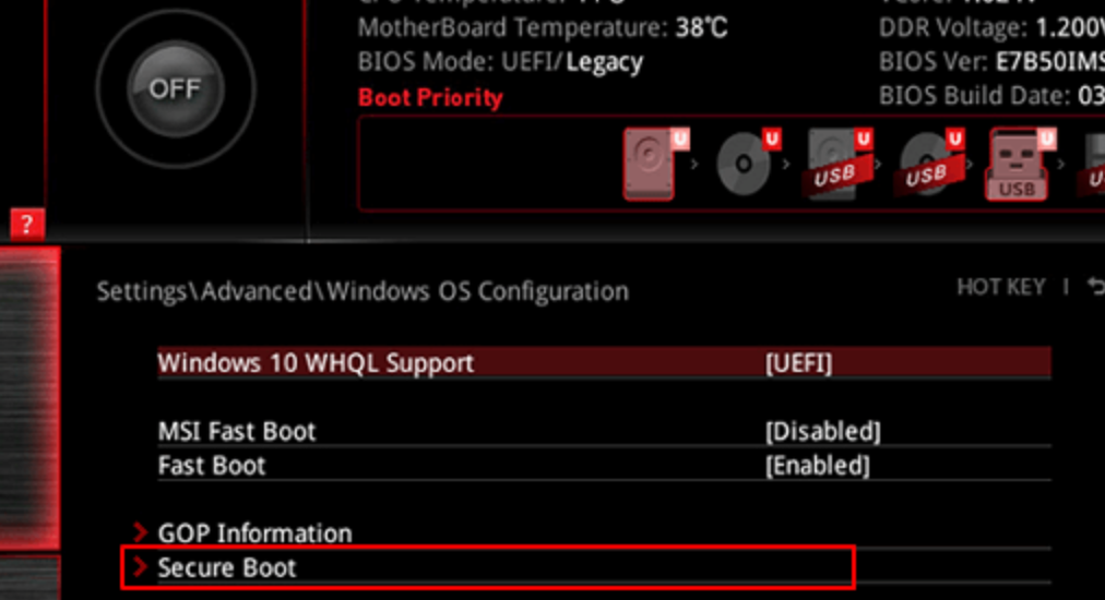 Enabling Secure Boot on MSI